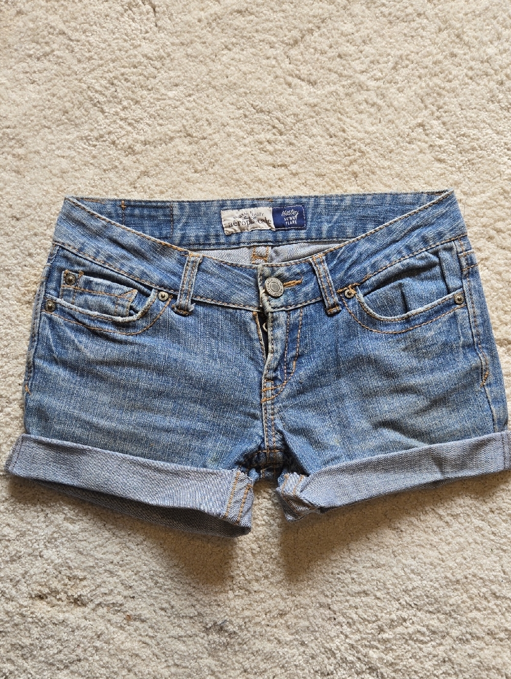 Aeropostale Medium Wash Rolled Hem Denim Shorts